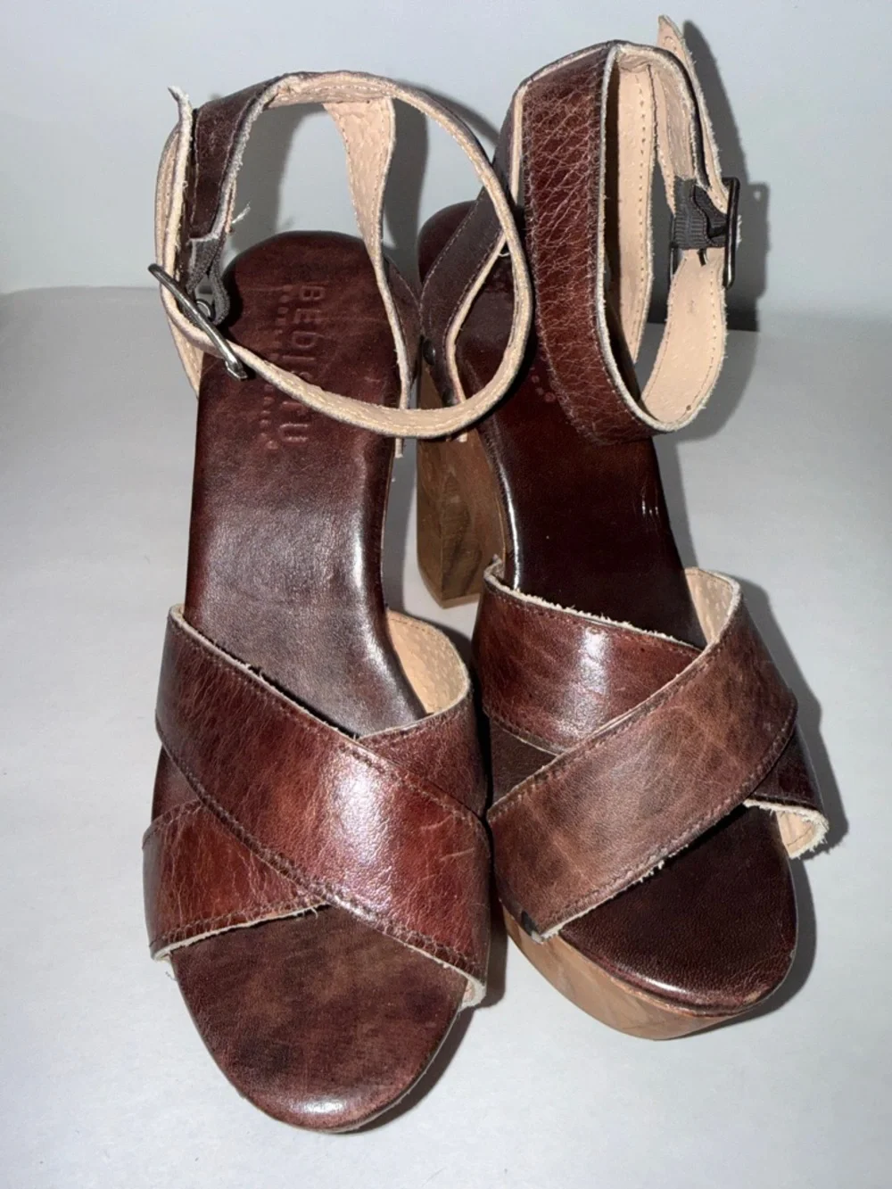 Bed|stu Madeline Leather Wooden Platform Sandal size 7.5